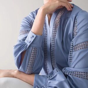 WHBM Medium Blue Lace Detail Shirt | button up| breathable | versatile